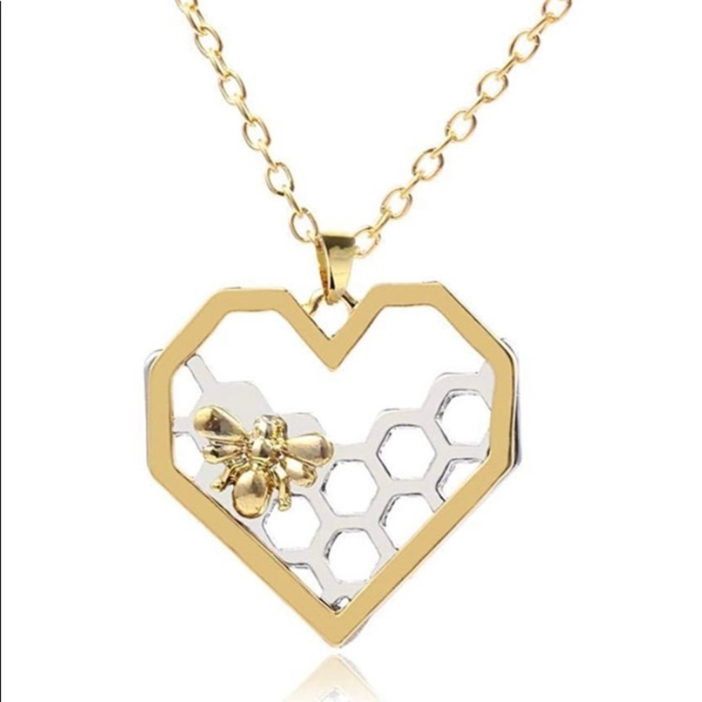 Heart Shaped Honeycomb And Bee Necklace